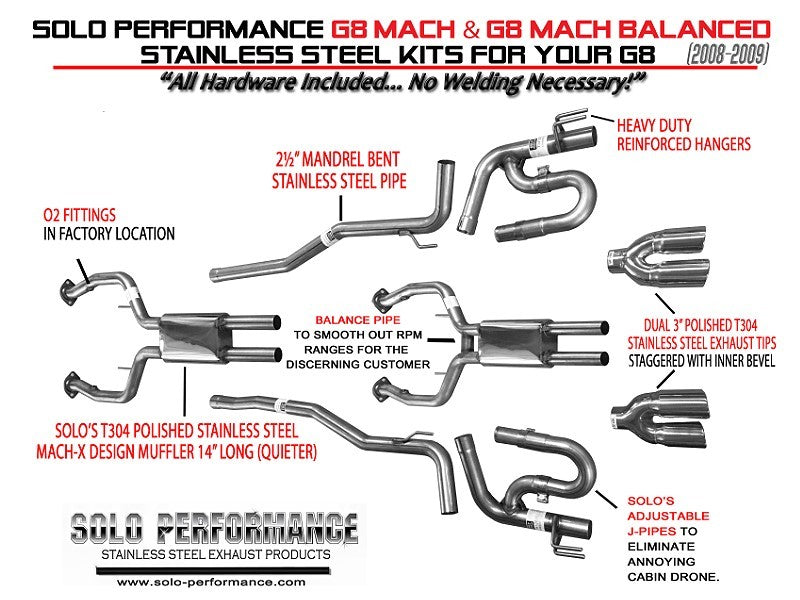 Solo Performance - Pontiac G8 GT/GXP Mach Cat Back Exhaust Kit (2008-2009)