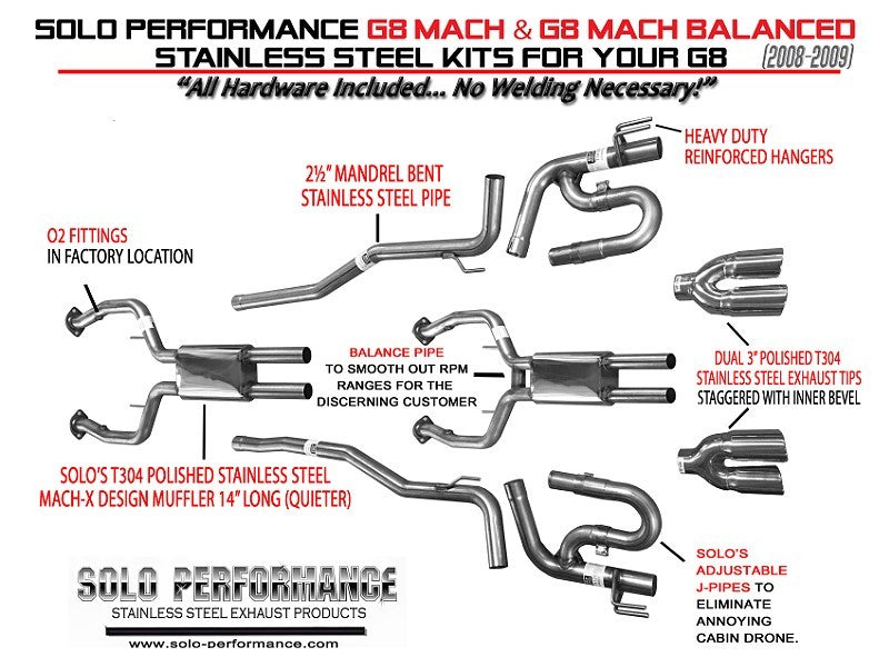 Solo Performance - Pontiac G8 GT/GXP Mach Balanced Cat Back Exhaust Kit (2008-2009)