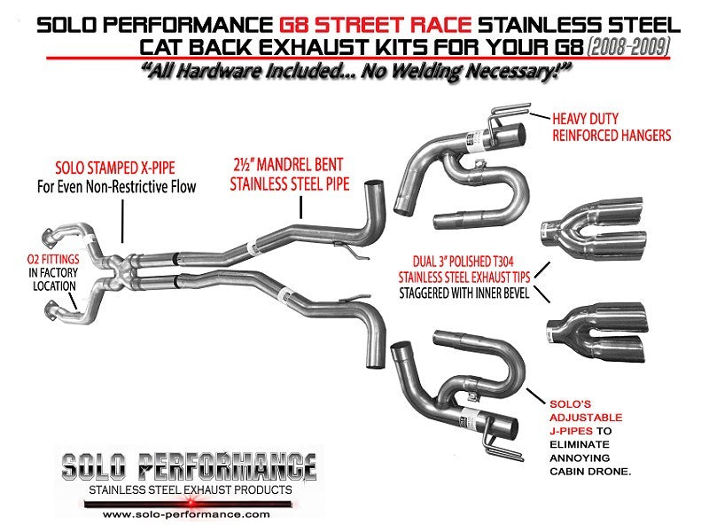 Solo Performance - Pontiac G8 GT/GXP Street Race 2 1/2" Cat Back Exhaust Kit (2008-2009)