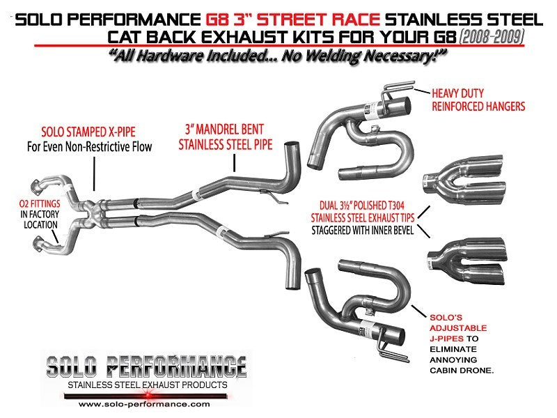 Solo Performance - Pontiac G8 GT/GXP 3" Street Race Cat Back Exhaust Kit (2008-2009)